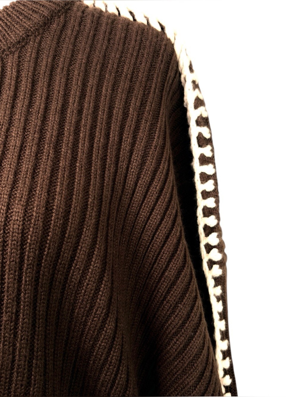 Elan Ribbed Blanket Stitch Sweater Brown M Granola Girl Cozy Indie Boho Earthy - Picture 11 of 12